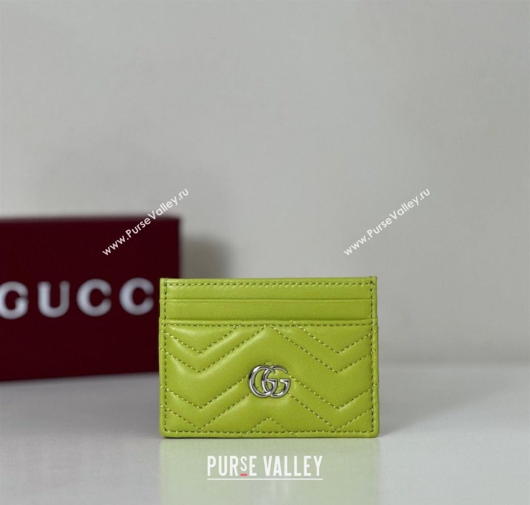 Gucci GG Marmont Matelasse Leather Card Holder Wallet 443127 Bright Green 2025 (DLH-250630039)