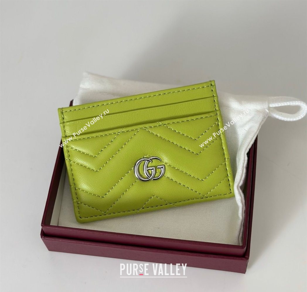 Gucci GG Marmont Matelasse Leather Card Holder Wallet 443127 Bright Green 2025 (DLH-250630039)