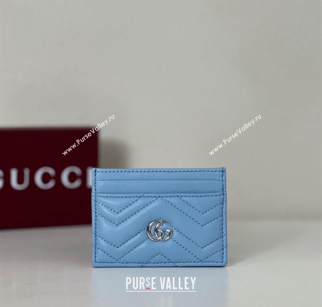 Gucci GG Marmont Matelasse Leather Card Holder Wallet 443127 Light Blue 2025 (DLH-250630040)