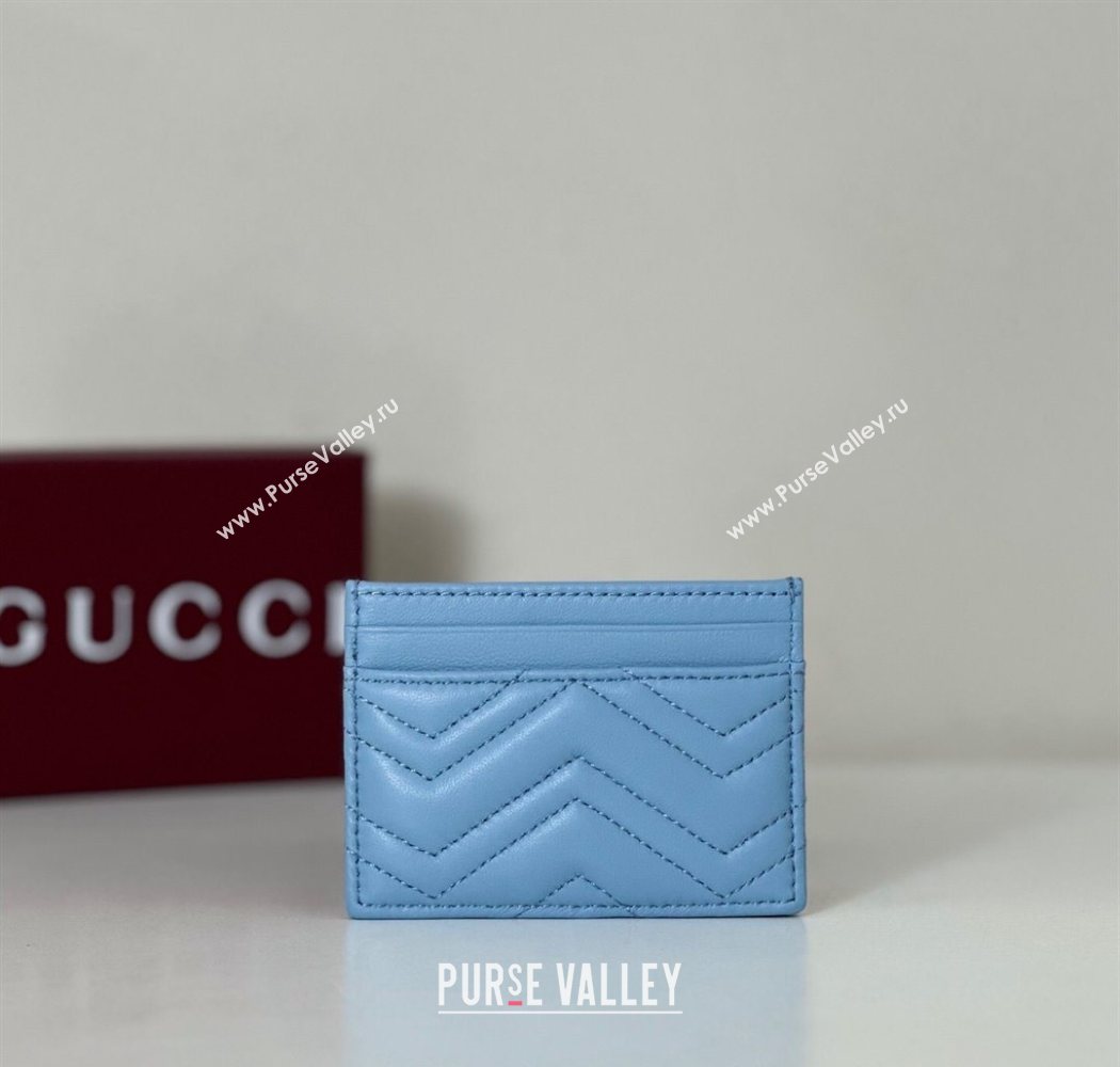 Gucci GG Marmont Matelasse Leather Card Holder Wallet 443127 Light Blue 2025 (DLH-250630040)