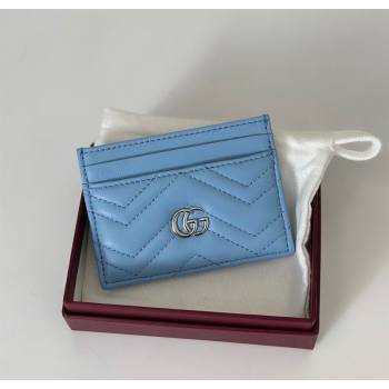 Gucci GG Marmont Matelasse Leather Card Holder Wallet 443127 Light Blue 2025 (DLH-250630040)