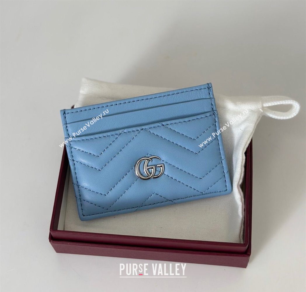 Gucci GG Marmont Matelasse Leather Card Holder Wallet 443127 Light Blue 2025 (DLH-250630040)