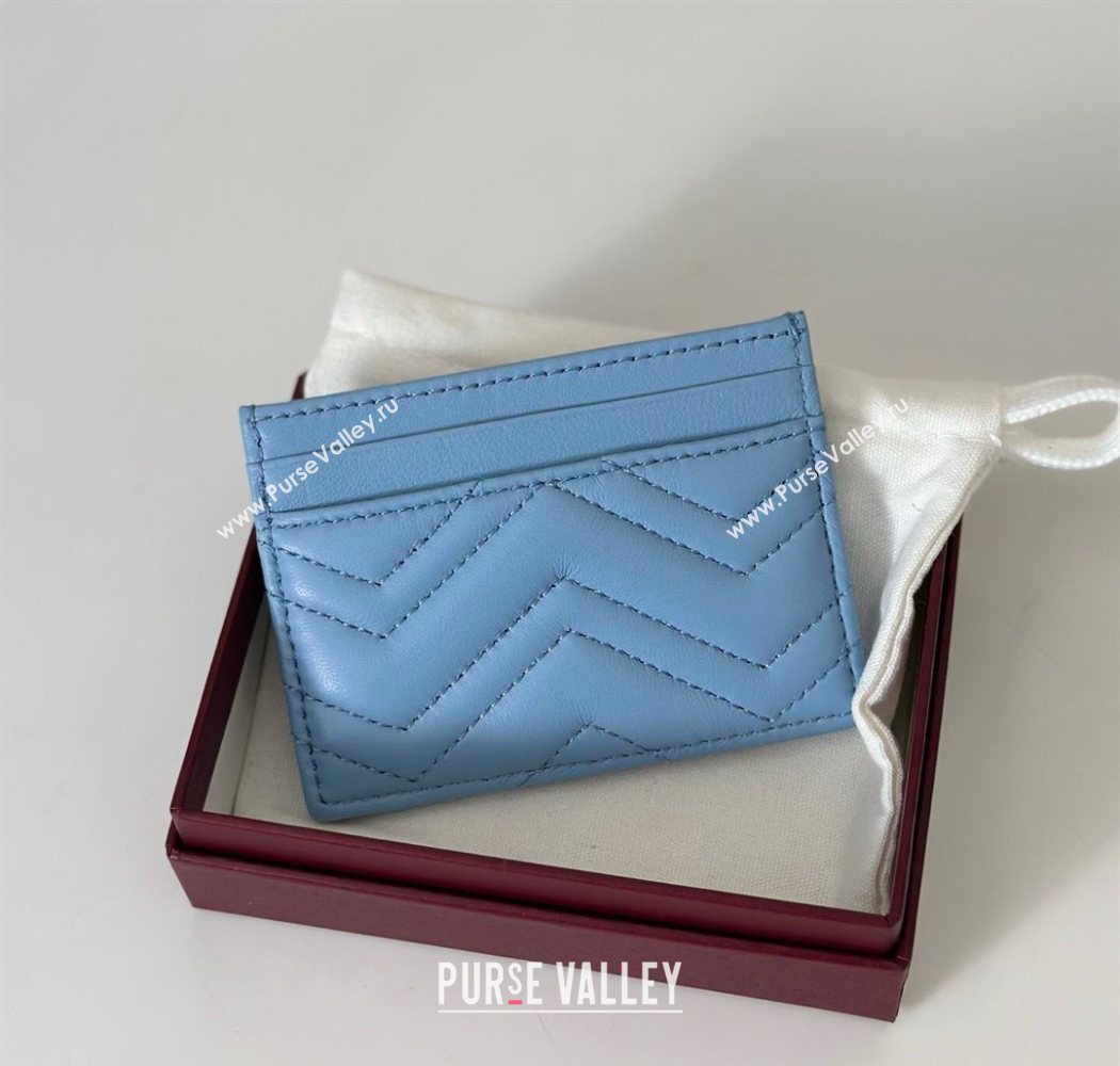 Gucci GG Marmont Matelasse Leather Card Holder Wallet 443127 Light Blue 2025 (DLH-250630040)