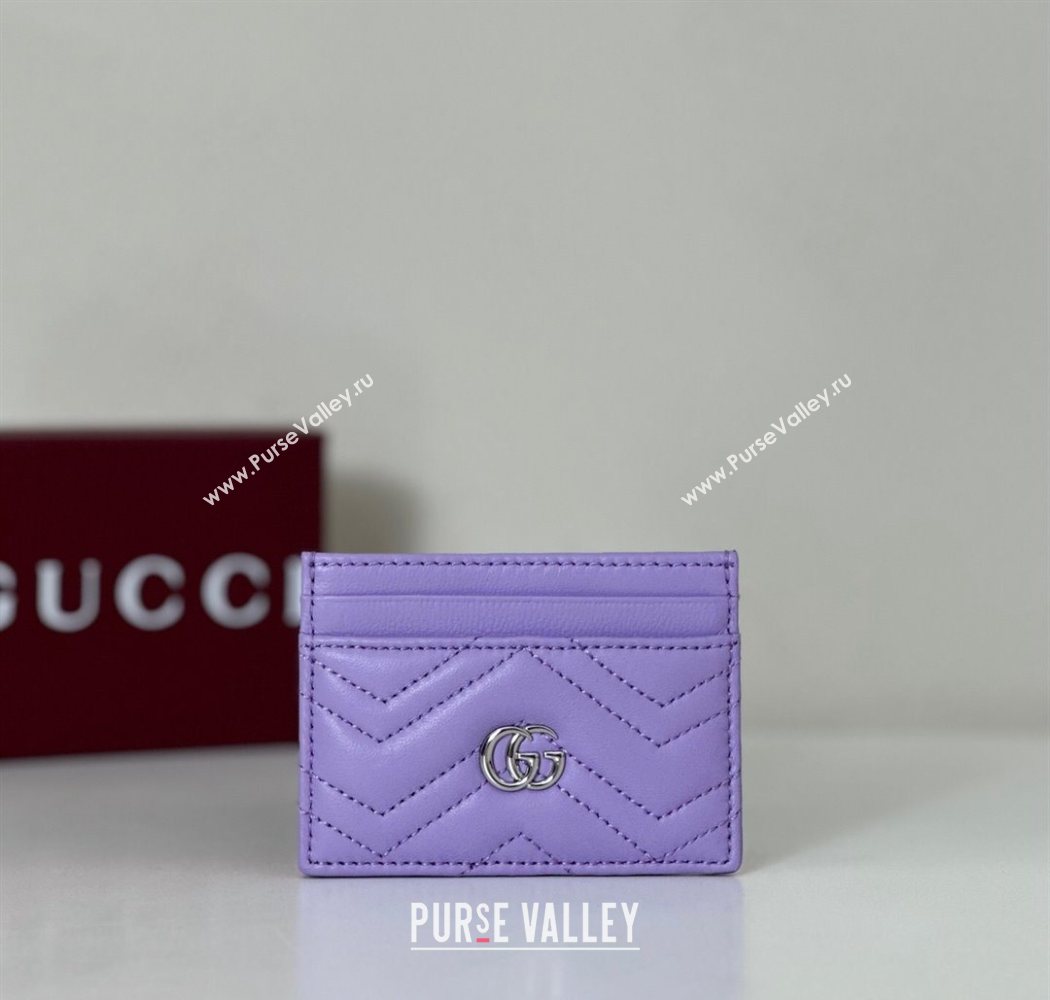 Gucci GG Marmont Matelasse Leather Card Holder Wallet 443127 Lilac Purple 2025 (DLH-250630041)