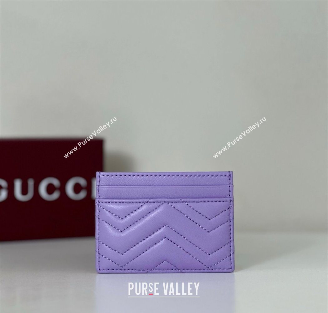 Gucci GG Marmont Matelasse Leather Card Holder Wallet 443127 Lilac Purple 2025 (DLH-250630041)