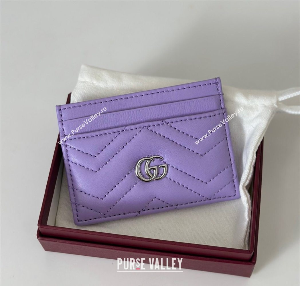 Gucci GG Marmont Matelasse Leather Card Holder Wallet 443127 Lilac Purple 2025 (DLH-250630041)