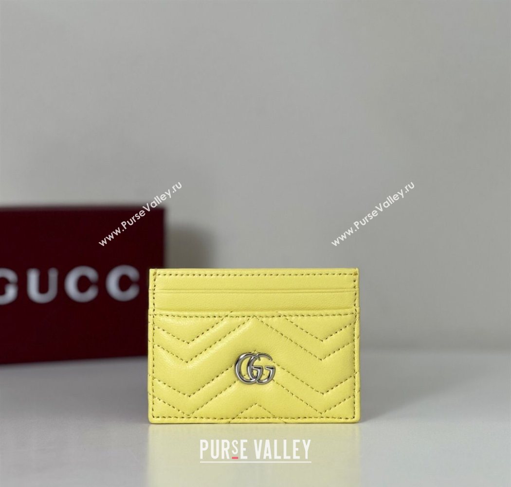 Gucci GG Marmont Matelasse Leather Card Holder Wallet 443127 Yellow 2025 (DLH-250630042)