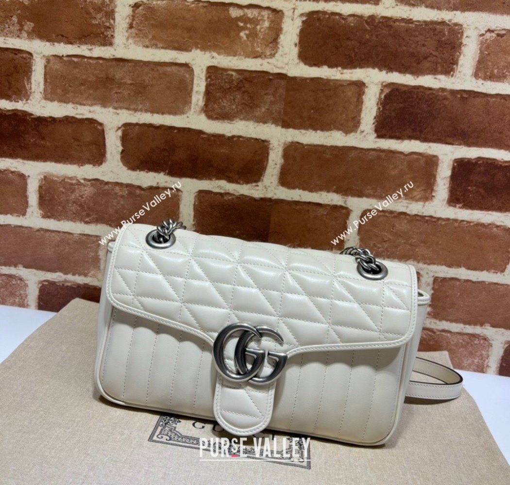 Gucci GG Marmont Geometric Leather Small Shoulder Bag 443497 White 2025 (DLH-250630043)
