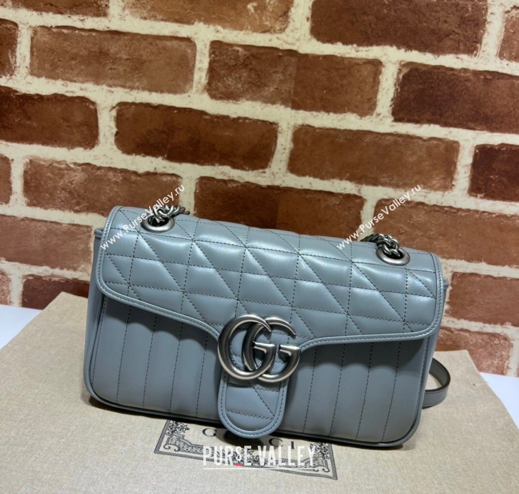 Gucci GG Marmont Geometric Leather Small Shoulder Bag 443497 Grey 2025 (DLH-250630044)