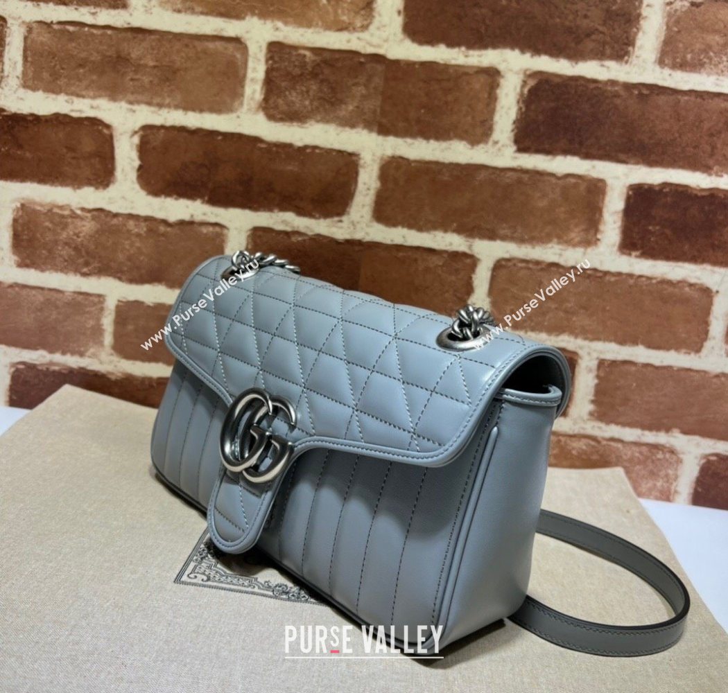 Gucci GG Marmont Geometric Leather Small Shoulder Bag 443497 Grey 2025 (DLH-250630044)