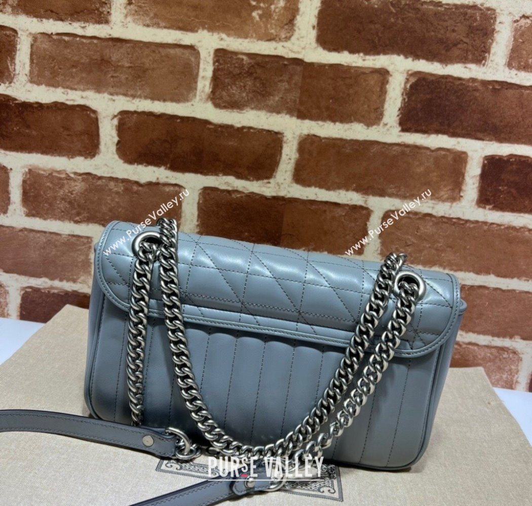 Gucci GG Marmont Geometric Leather Small Shoulder Bag 443497 Grey 2025 (DLH-250630044)