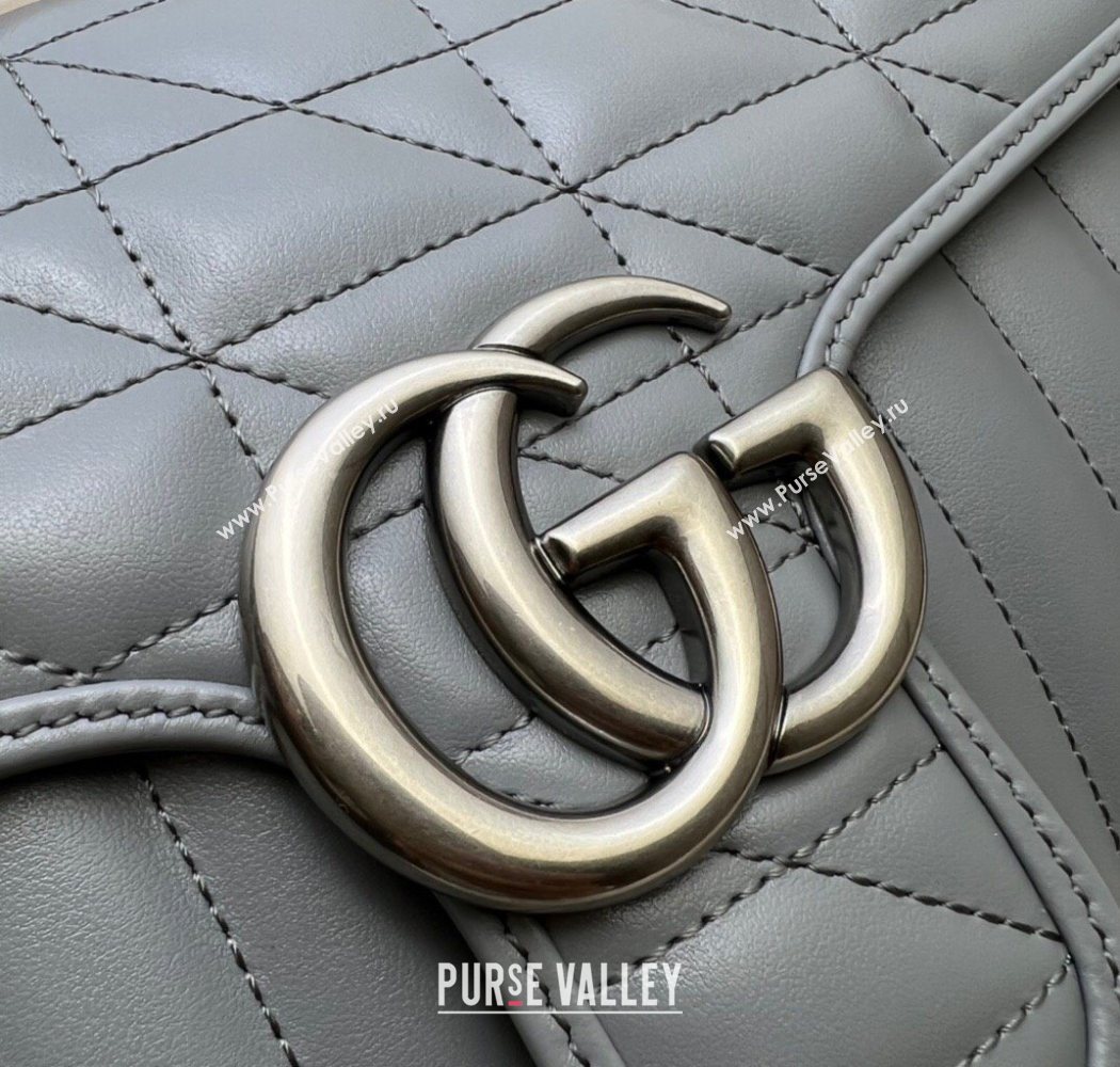Gucci GG Marmont Geometric Leather Small Shoulder Bag 443497 Grey 2025 (DLH-250630044)