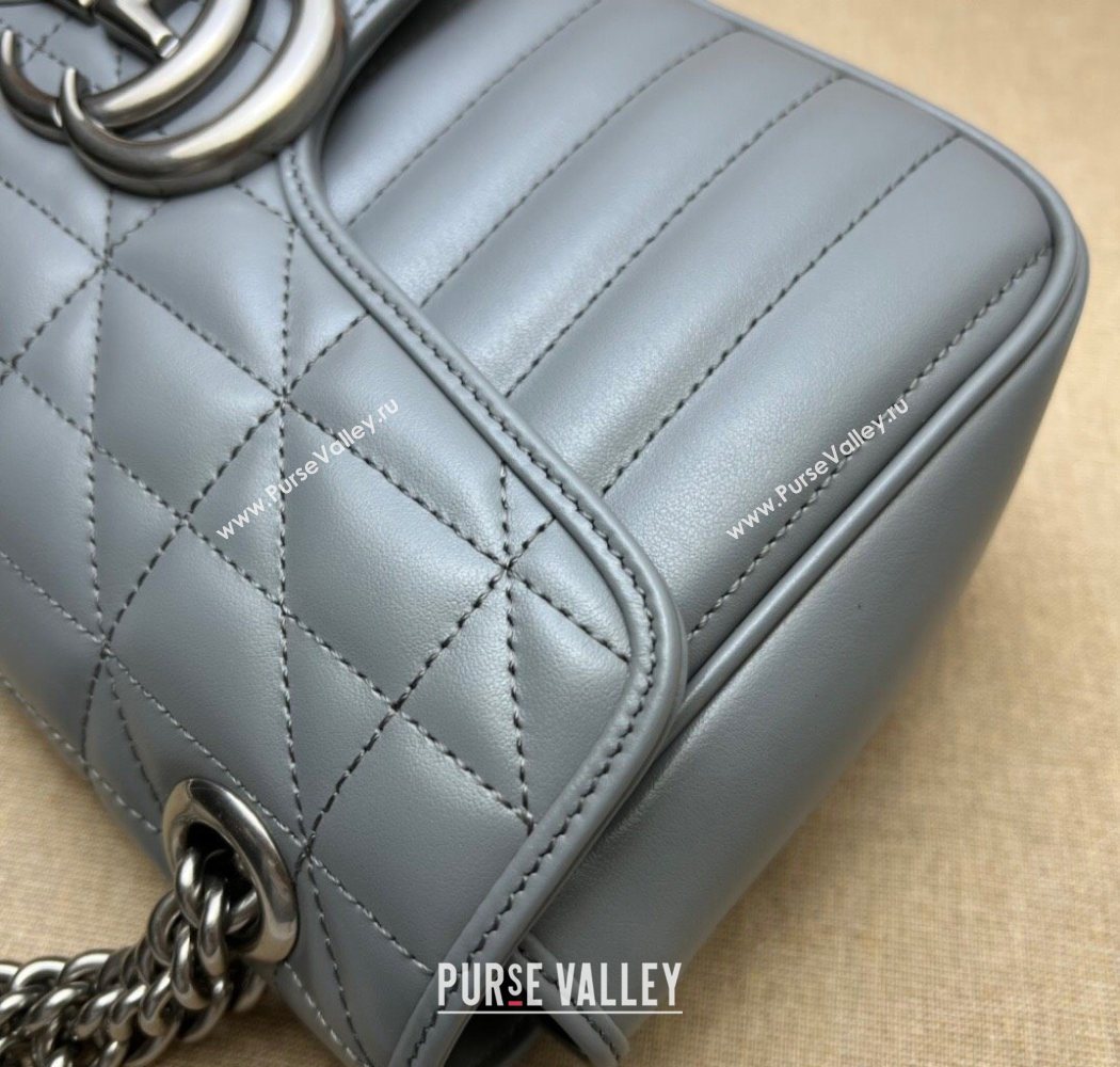 Gucci GG Marmont Geometric Leather Small Shoulder Bag 443497 Grey 2025 (DLH-250630044)