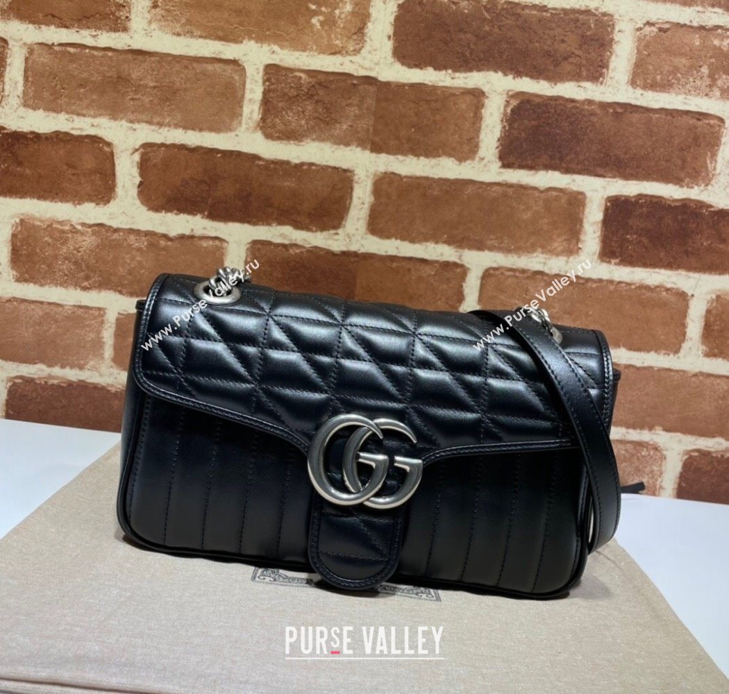 Gucci GG Marmont Geometric Leather Small Shoulder Bag 443497 Black 2025 (DLH-250630045)