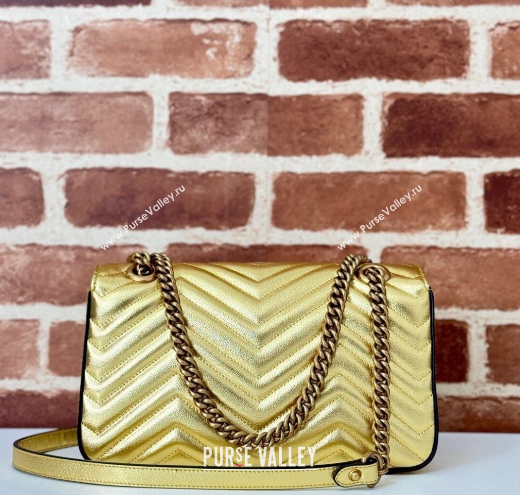 Gucci GG Marmont Matelasse Leather Small Shoulder Bag 443497 Gold-Tone 2025 (DLH-250630046)