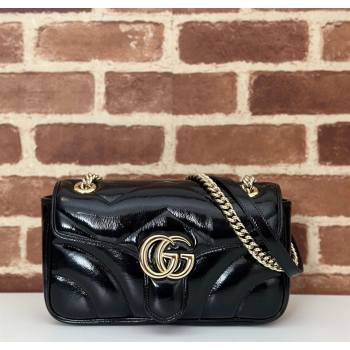 Gucci GG Marmont Padded Patent Leather Small Shoulder Bag 443497 Black 2025 (DLH-250630047)