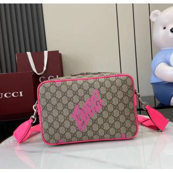 Gucci Mens GG Monogram Medium crossbody bag with print Beige/Bright Pink 2025 839380 (XLU-250701003)