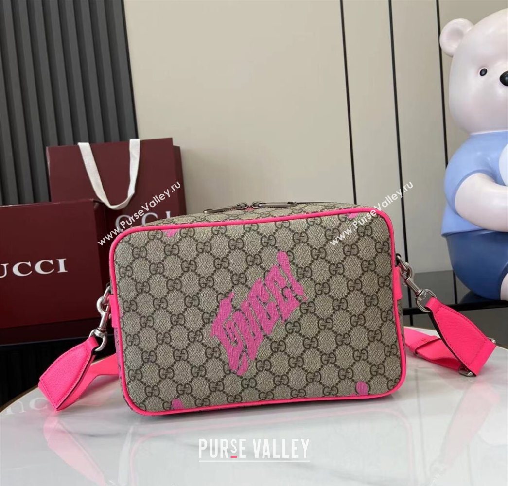 Gucci Mens GG Monogram Medium crossbody bag with print Beige/Bright Pink 2025 839380 (XLU-250701003)