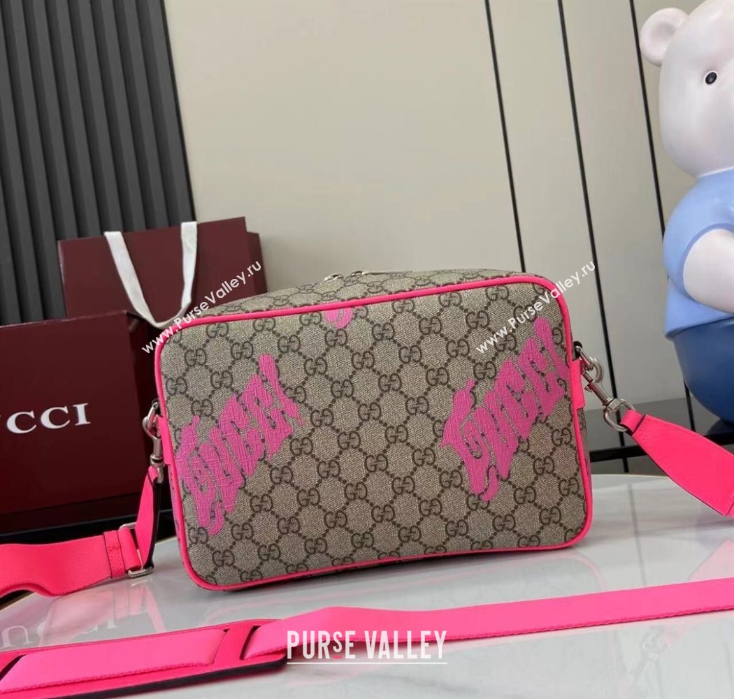 Gucci Mens GG Monogram Medium crossbody bag with print Beige/Bright Pink 2025 839380 (XLU-250701003)