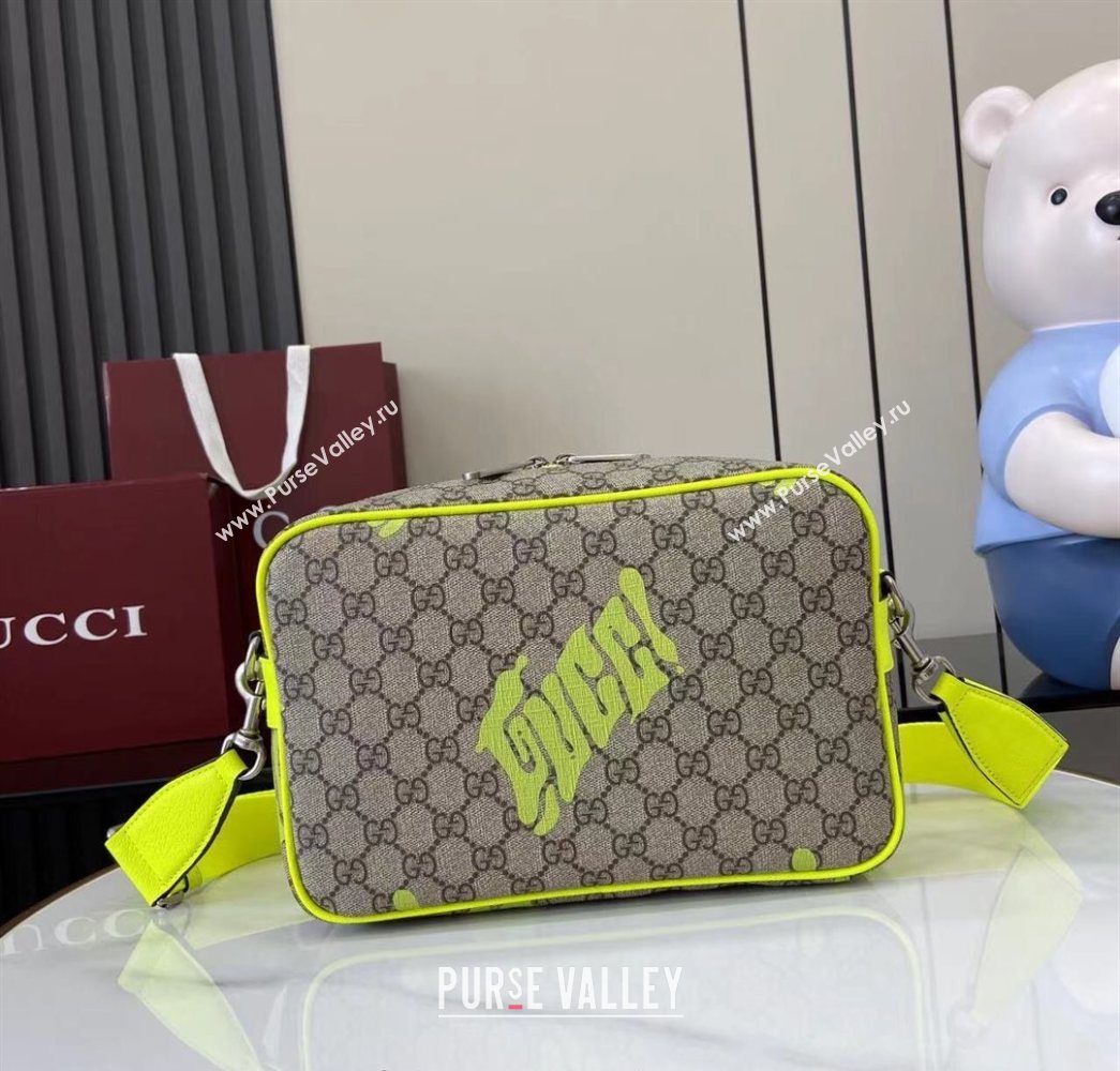 Gucci Mens GG Monogram Medium crossbody bag with print Beige/Acid Green 2025 839380 (XLU-250701004)