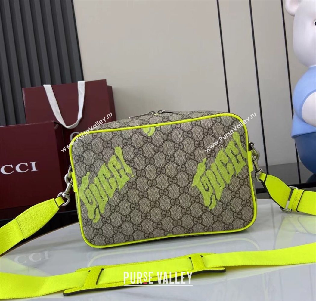 Gucci Mens GG Monogram Medium crossbody bag with print Beige/Acid Green 2025 839380 (XLU-250701004)