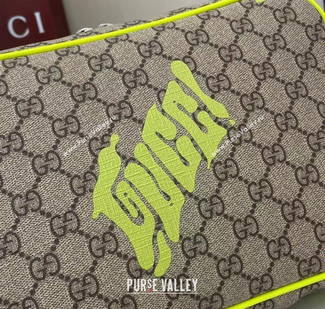 Gucci Mens GG Monogram Medium crossbody bag with print Beige/Acid Green 2025 839380 (XLU-250701004)