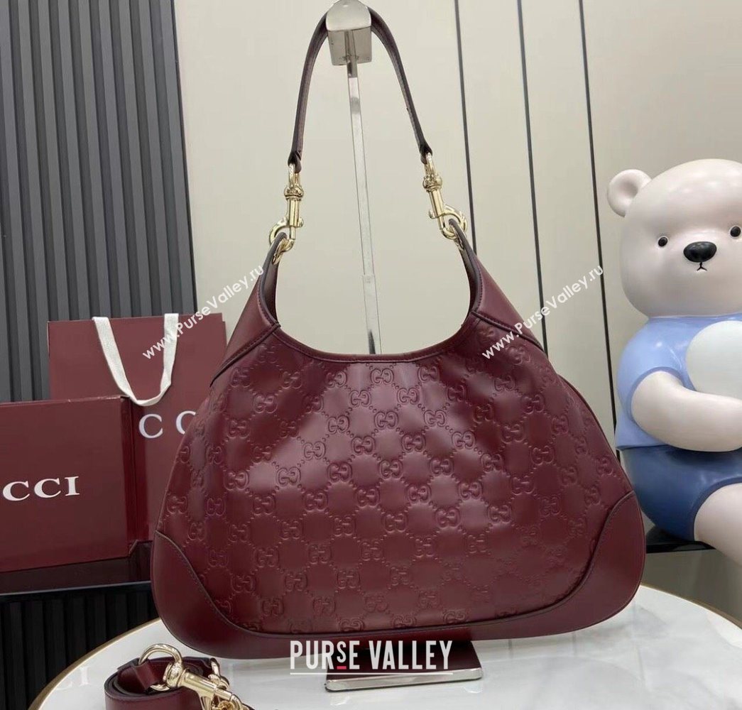 Gucci B medium shoulder bag in GG Leather Ancora Red 2025 834981 (XLU-250701005)
