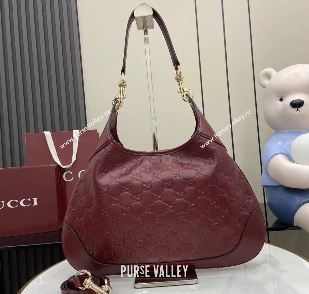 Gucci B medium shoulder bag in GG Leather Ancora Red 2025 834981 (XLU-250701005)