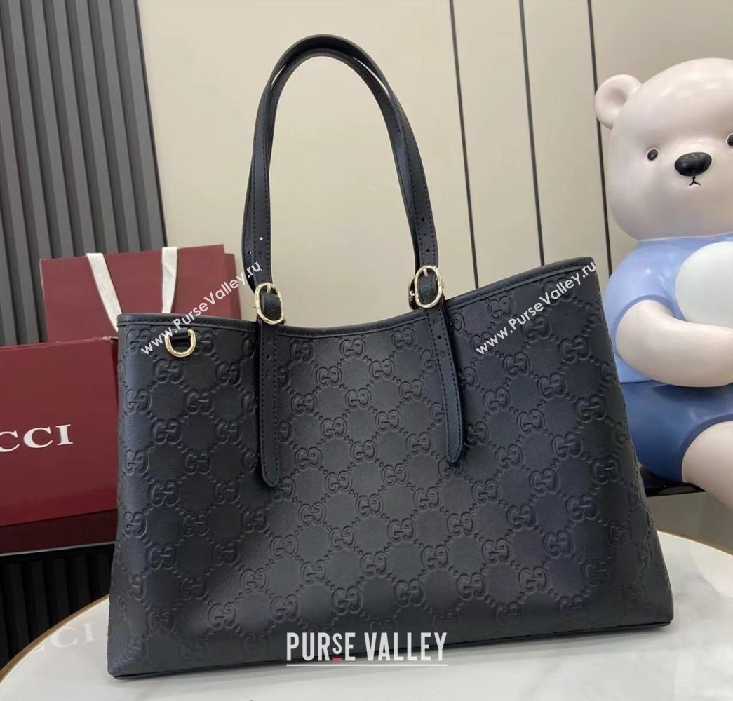 Gucci GG Leather Emblem Large Tote bag 815213 Black 2025 (XLU-250701011)