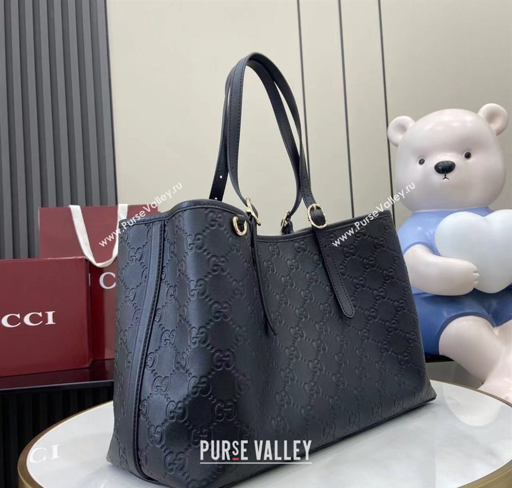Gucci GG Leather Emblem Large Tote bag 815213 Black 2025 (XLU-250701011)