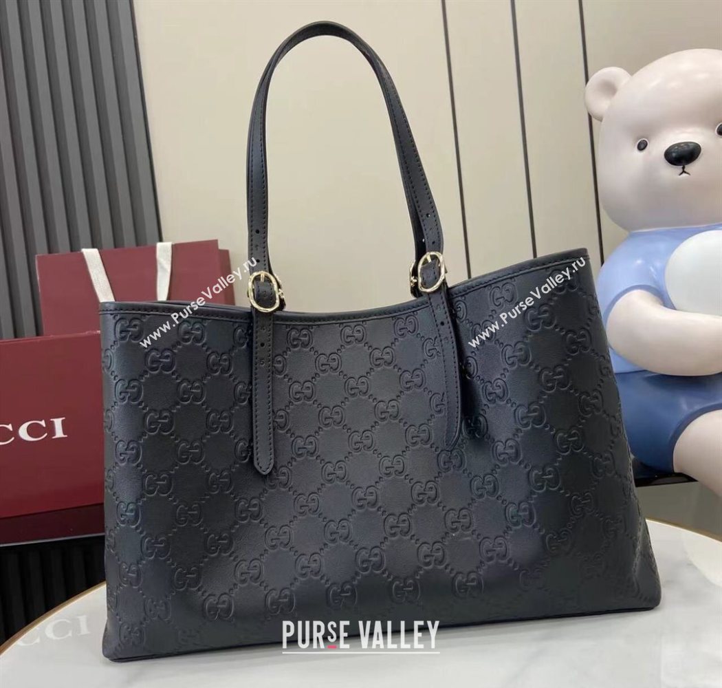 Gucci GG Leather Emblem Large Tote bag 815213 Black 2025 (XLU-250701011)