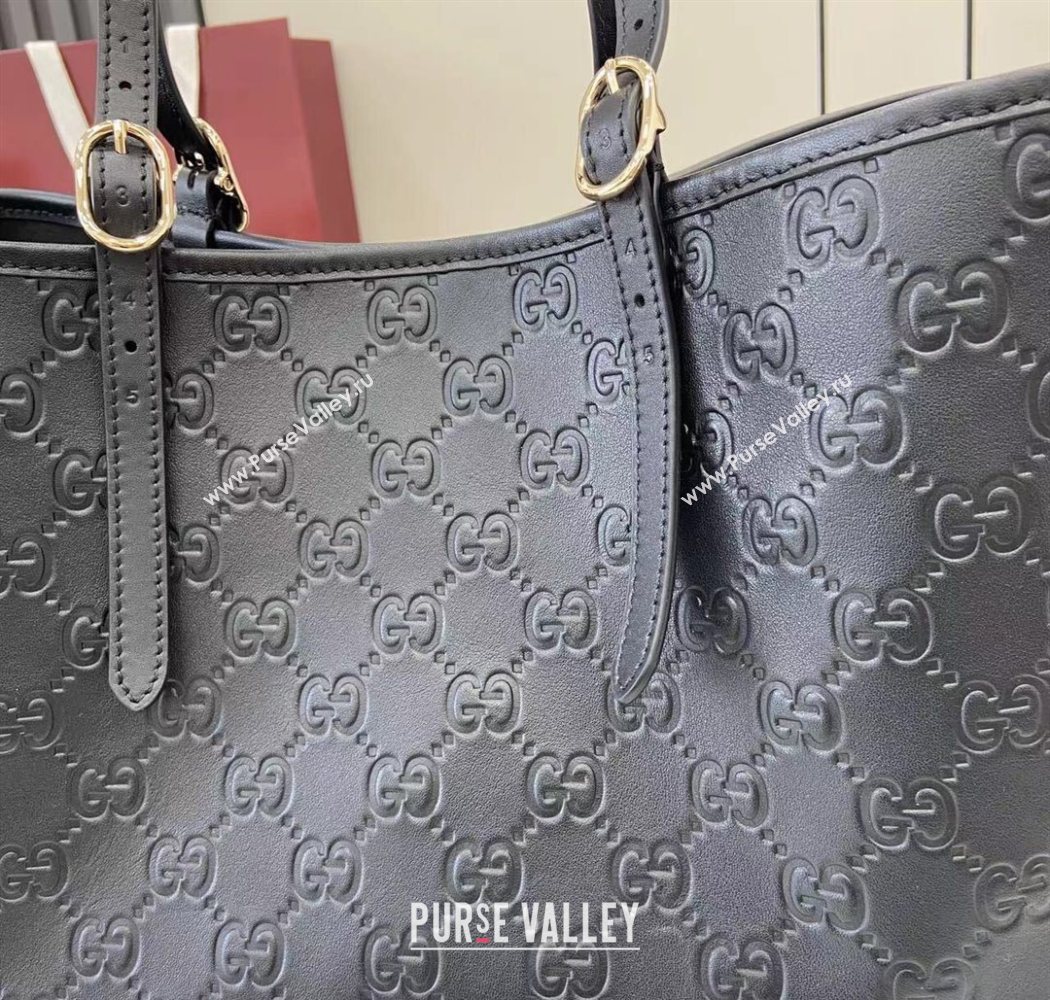 Gucci GG Leather Emblem Large Tote bag 815213 Black 2025 (XLU-250701011)
