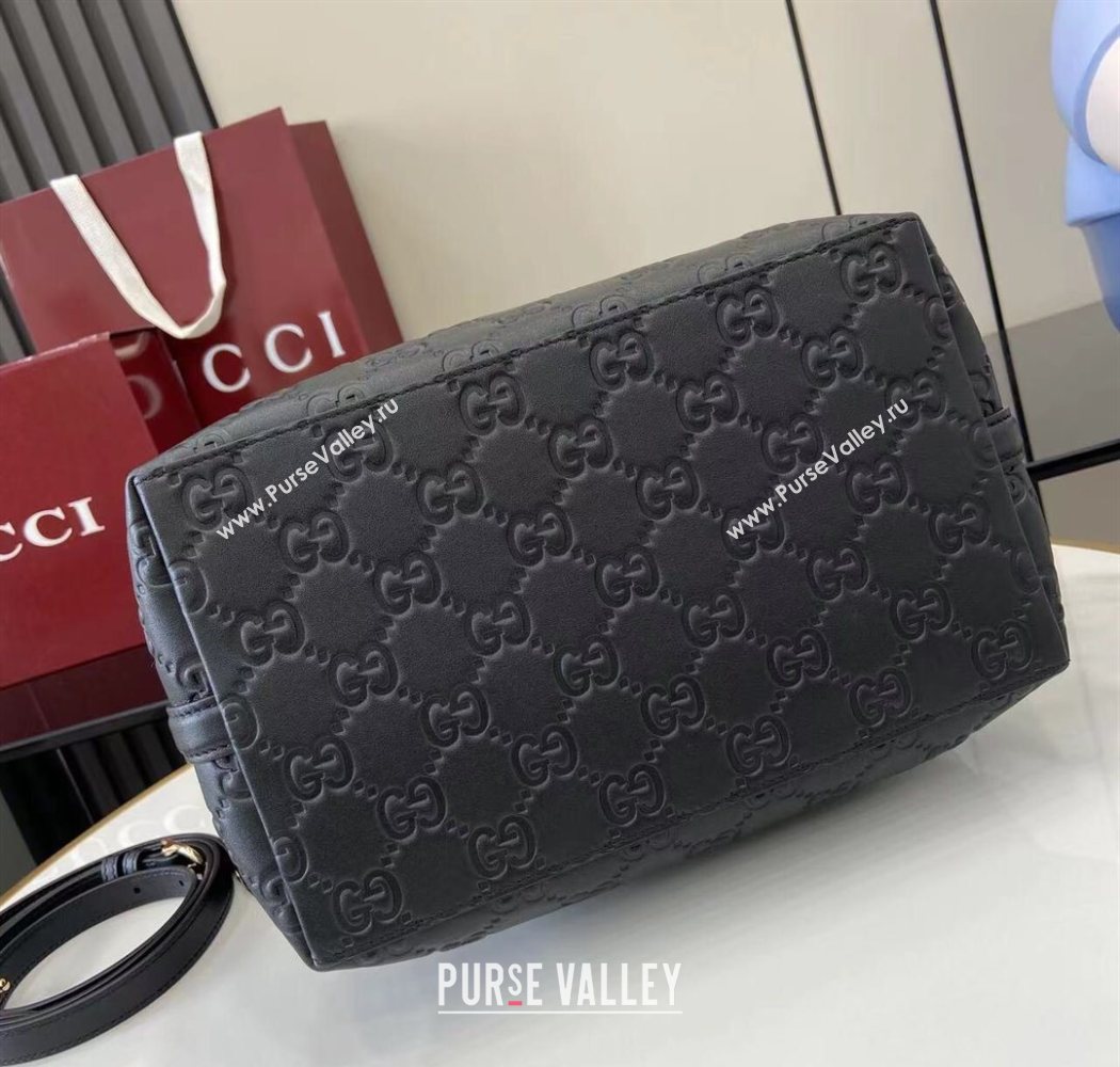 Gucci GG Leather Emblem Medium Bucket Bag Black 2025 815103 (XLU-250701012)