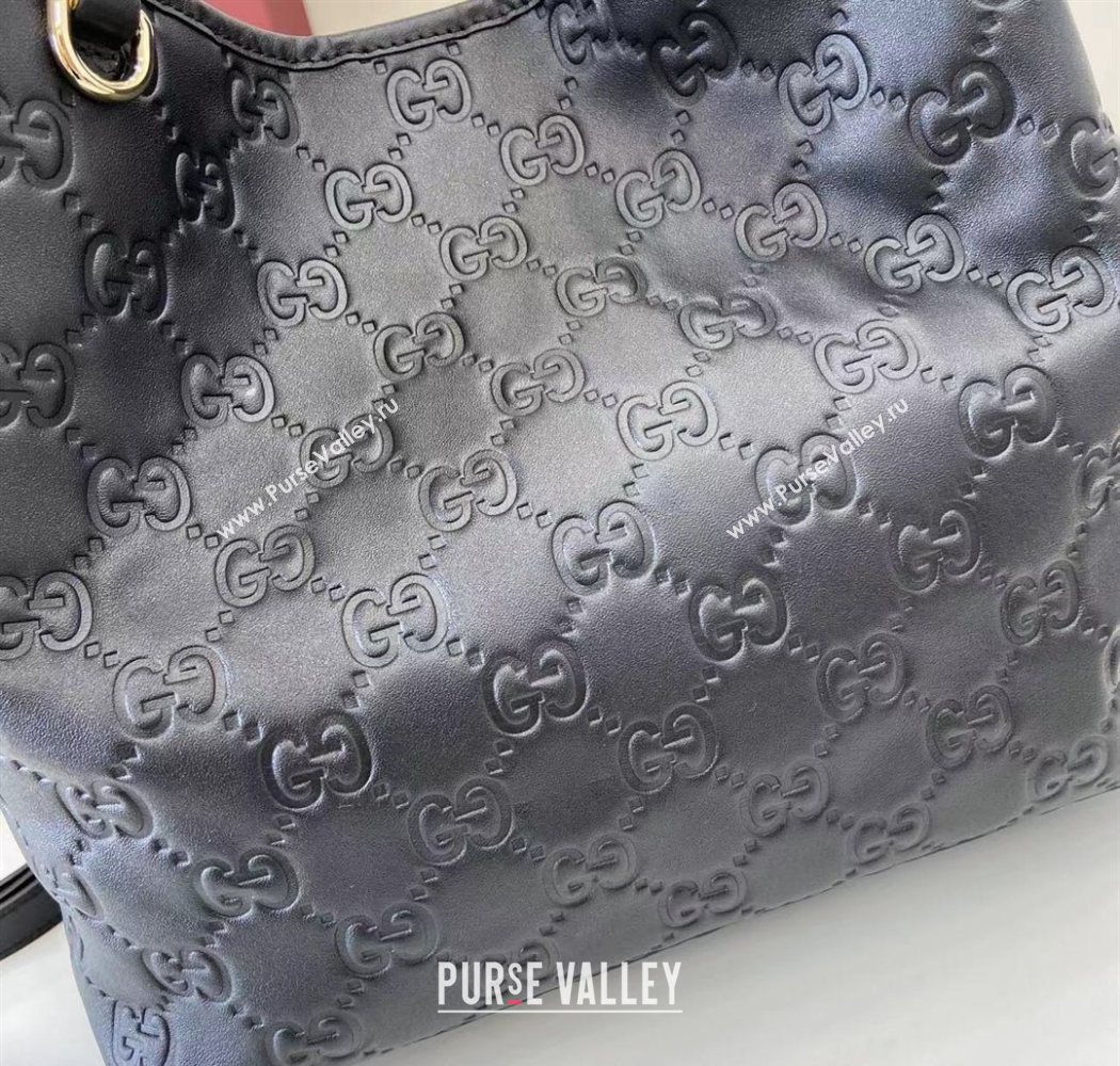 Gucci GG Leather Emblem Medium Bucket Bag Black 2025 815103 (XLU-250701012)