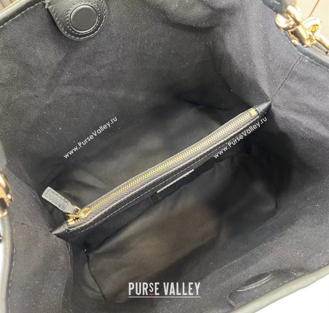 Gucci GG Leather Emblem Medium Bucket Bag Black 2025 815103 (XLU-250701012)