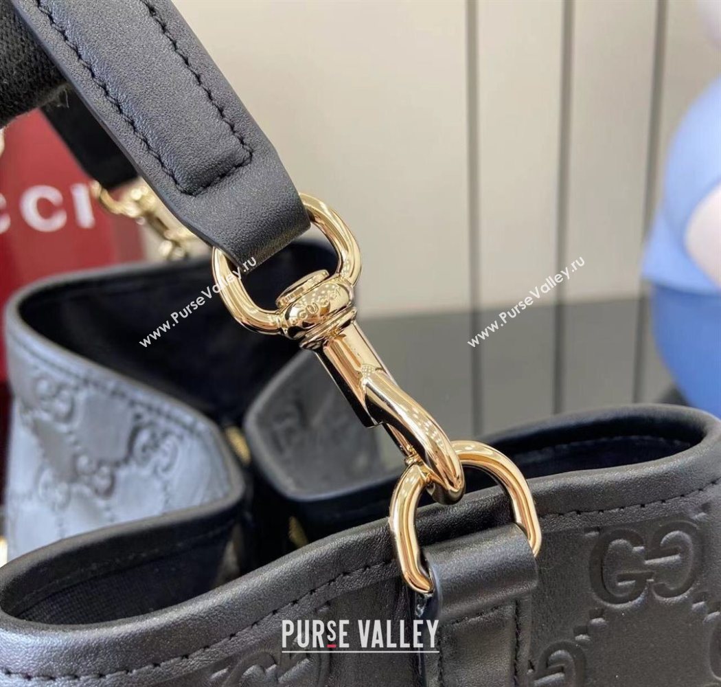 Gucci GG Leather Emblem Medium Bucket Bag Black 2025 815103 (XLU-250701012)