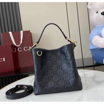 Gucci GG Leather Emblem Small Bucket Bag 815118 Black 2025 (XLU-250701013)