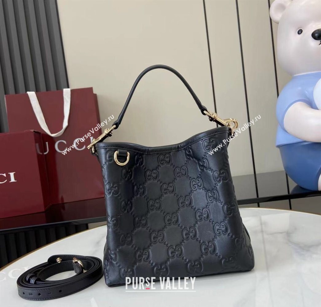 Gucci GG Leather Emblem Small Bucket Bag 815118 Black 2025 (XLU-250701013)