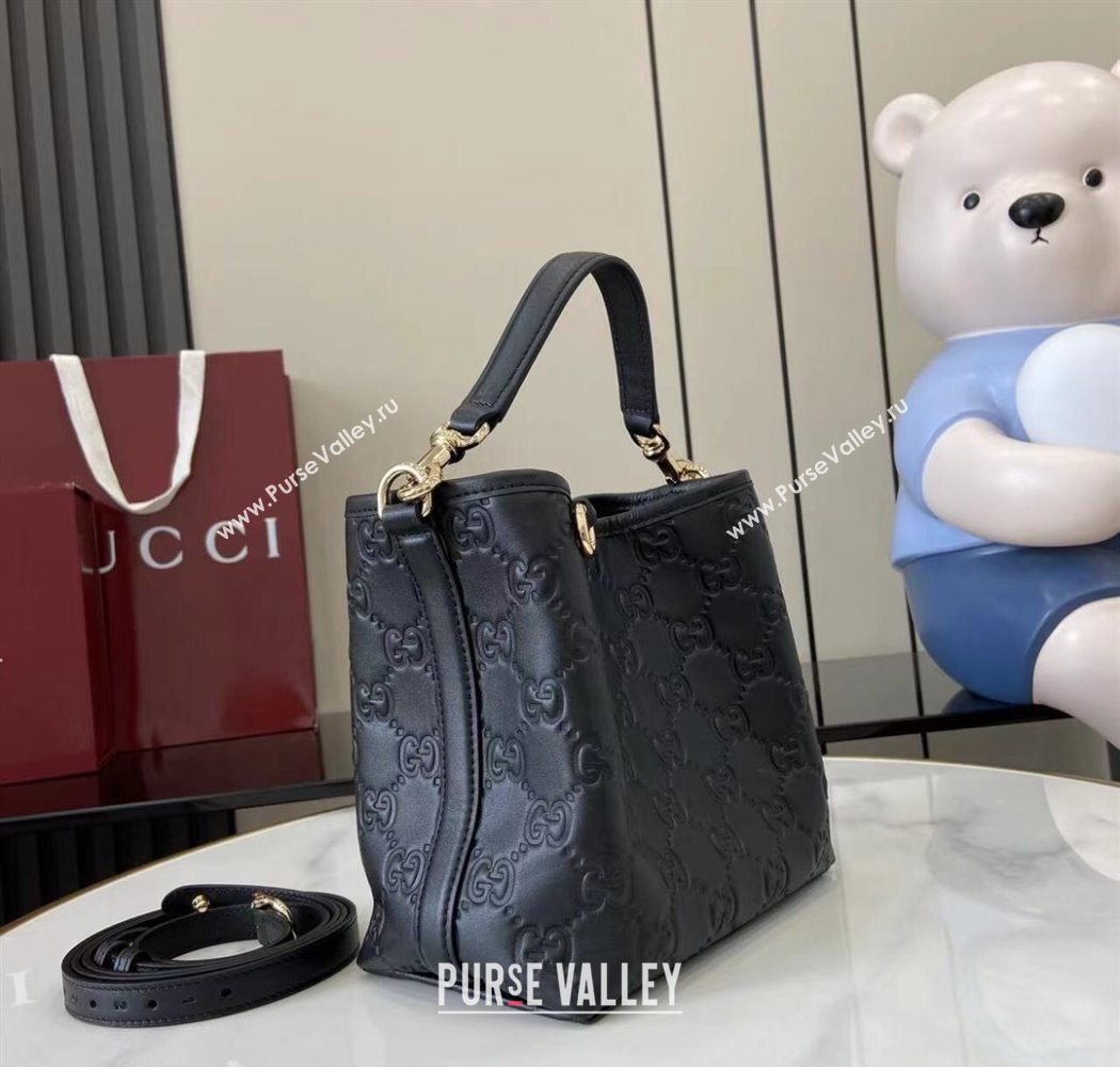 Gucci GG Leather Emblem Small Bucket Bag 815118 Black 2025 (XLU-250701013)