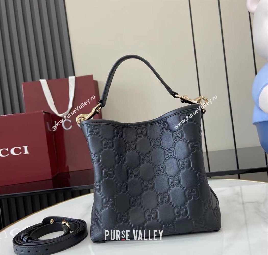 Gucci GG Leather Emblem Small Bucket Bag 815118 Black 2025 (XLU-250701013)