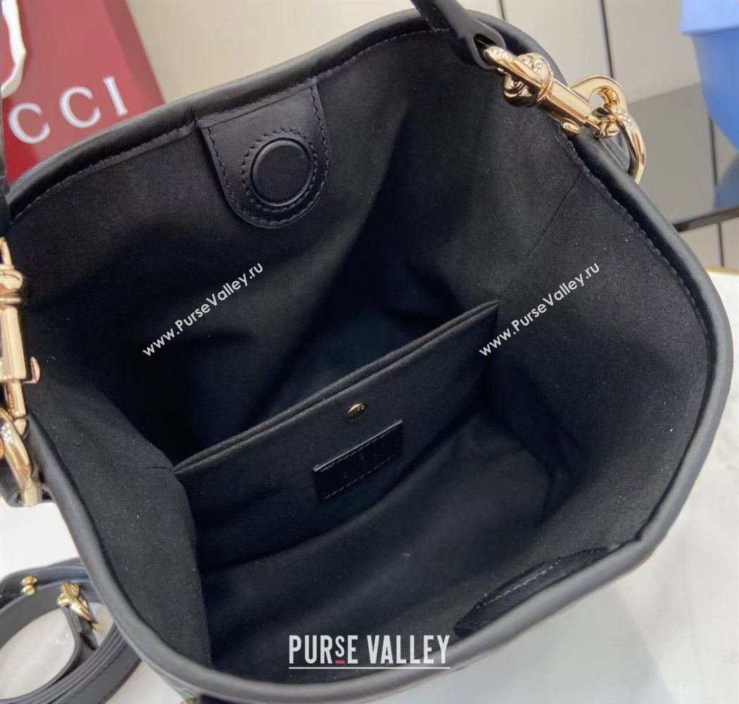 Gucci GG Leather Emblem Small Bucket Bag 815118 Black 2025 (XLU-250701013)