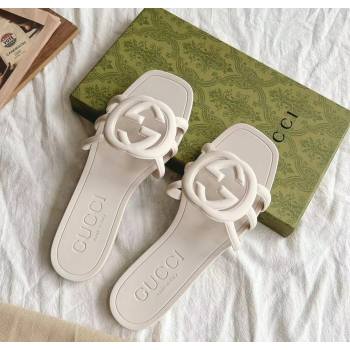 Gucci Interlocking G Flat Slides Sandal in Matte PVC White 2025 780307 (GDX-250711123)