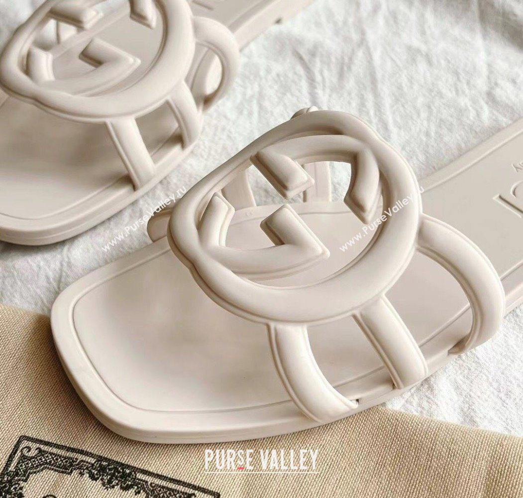 Gucci Interlocking G Flat Slides Sandal in Matte PVC White 2025 780307 (GDX-250711123)
