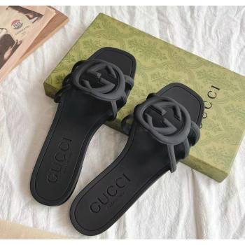 Gucci Interlocking G Flat Slides Sandal in Matte PVC Black 2025 780307 (GDX-250711124)