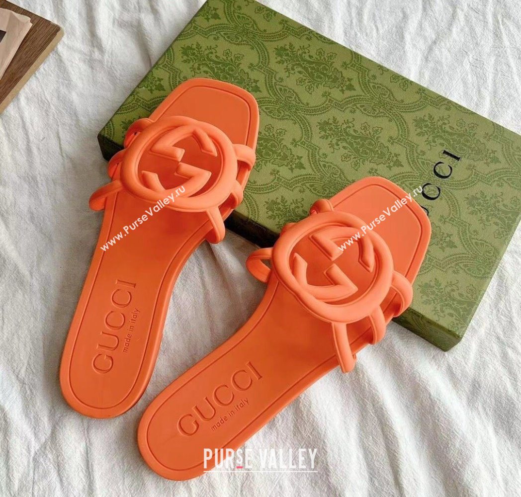 Gucci Interlocking G Flat Slides Sandal in Matte PVC Orange 2025 780307 (GDX-250711117)