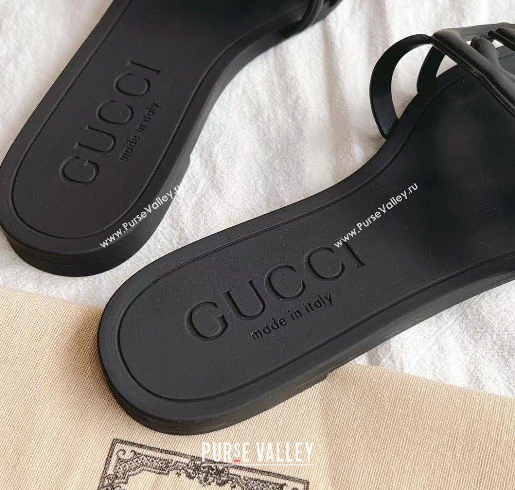 Gucci Interlocking G Flat Slides Sandal in Matte PVC Black 2025 780307 (GDX-250711124)