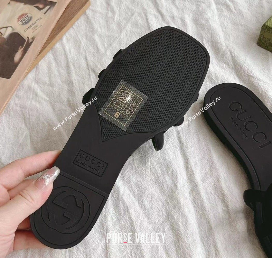 Gucci Interlocking G Flat Slides Sandal in Matte PVC Black 2025 780307 (GDX-250711124)