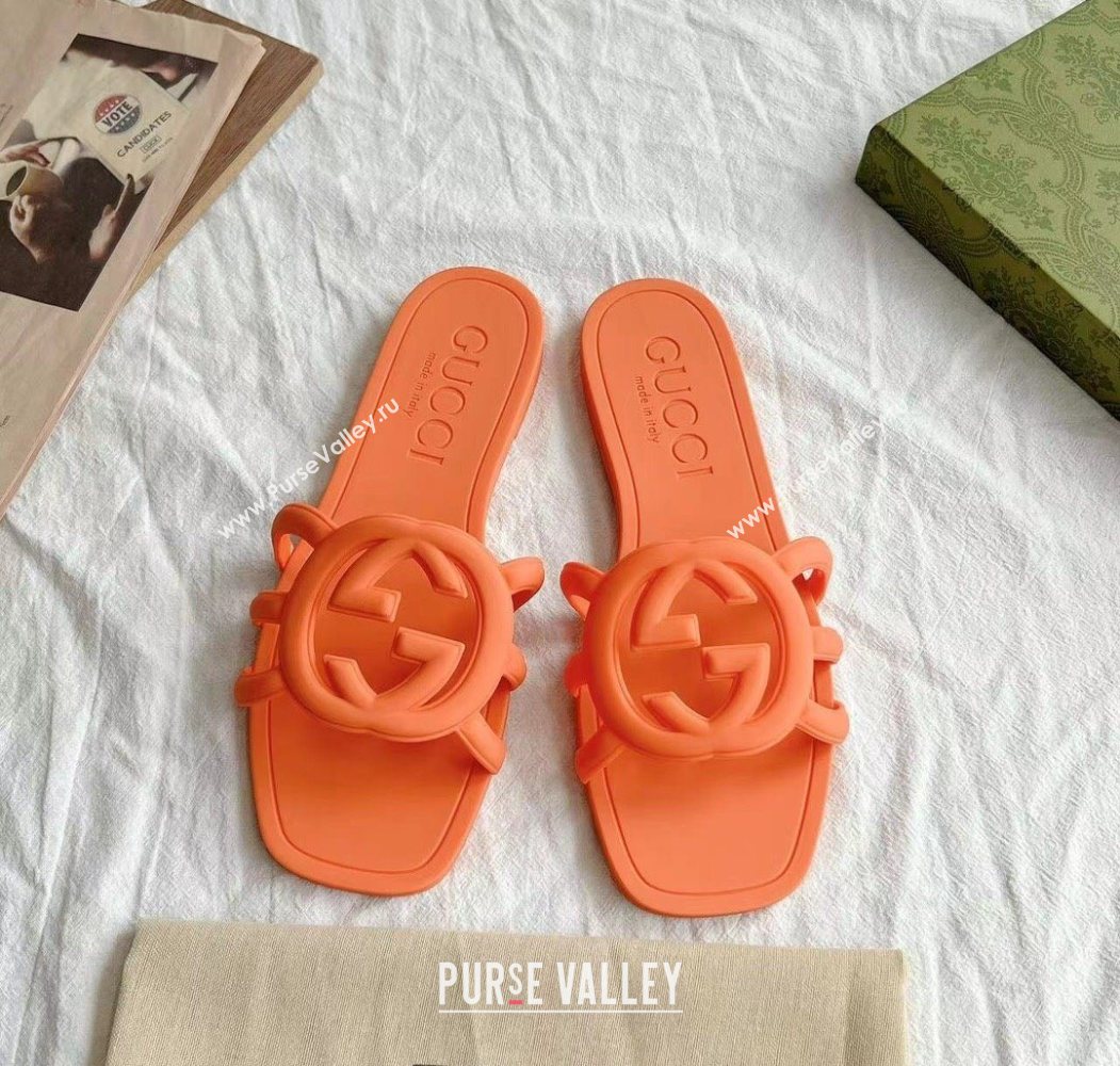 Gucci Interlocking G Flat Slides Sandal in Matte PVC Orange 2025 780307 (GDX-250711117)