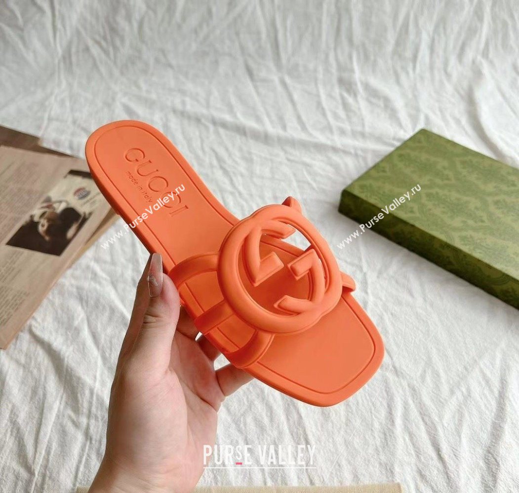 Gucci Interlocking G Flat Slides Sandal in Matte PVC Orange 2025 780307 (GDX-250711117)
