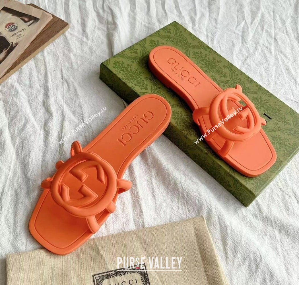 Gucci Interlocking G Flat Slides Sandal in Matte PVC Orange 2025 780307 (GDX-250711117)